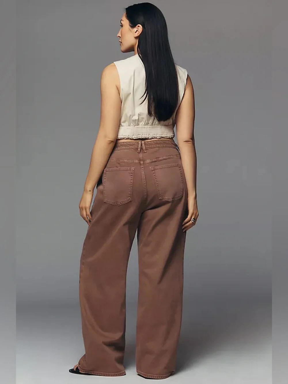 SHEIN Wide-Leg Mid-Rise Denim Jeans Raw Hem Coffee Brown Stretch Size 8/10